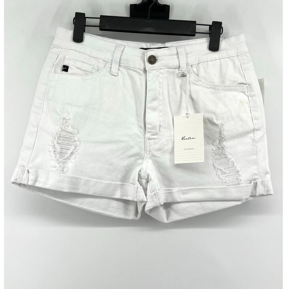 NWT KanCan Women's White Distressed Denim Shorts Size 29 Boho Beachy